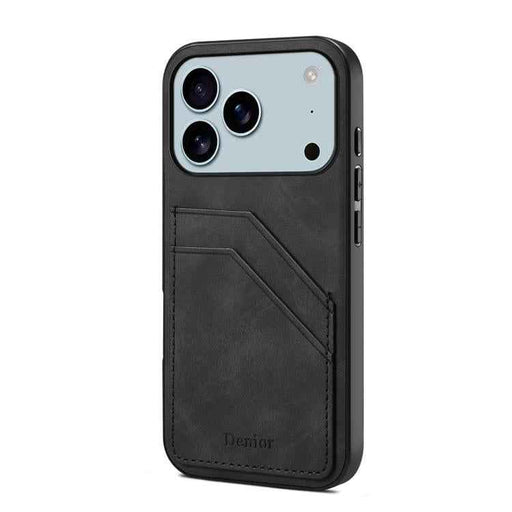 For iPhone 17 Pro Max Denior D09 PU Dual Card Slot Back Cover Phone Case(Black)