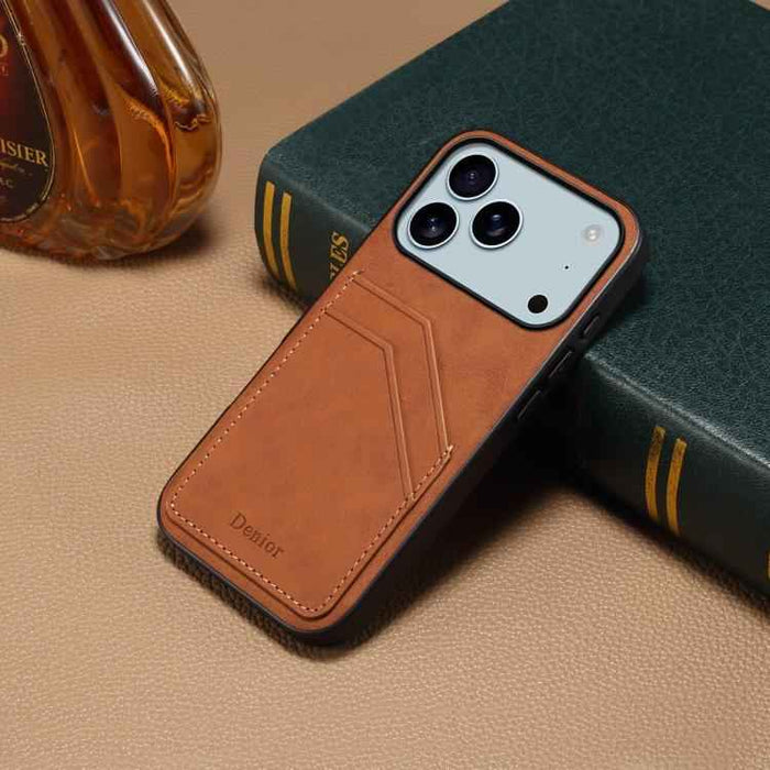 For iPhone 17 Pro Max Denior D09 PU Dual Card Slot Back Cover Phone Case(Brown)