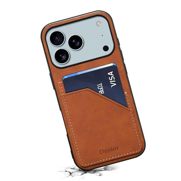 For iPhone 17 Pro Max Denior D09 PU Dual Card Slot Back Cover Phone Case(Brown)