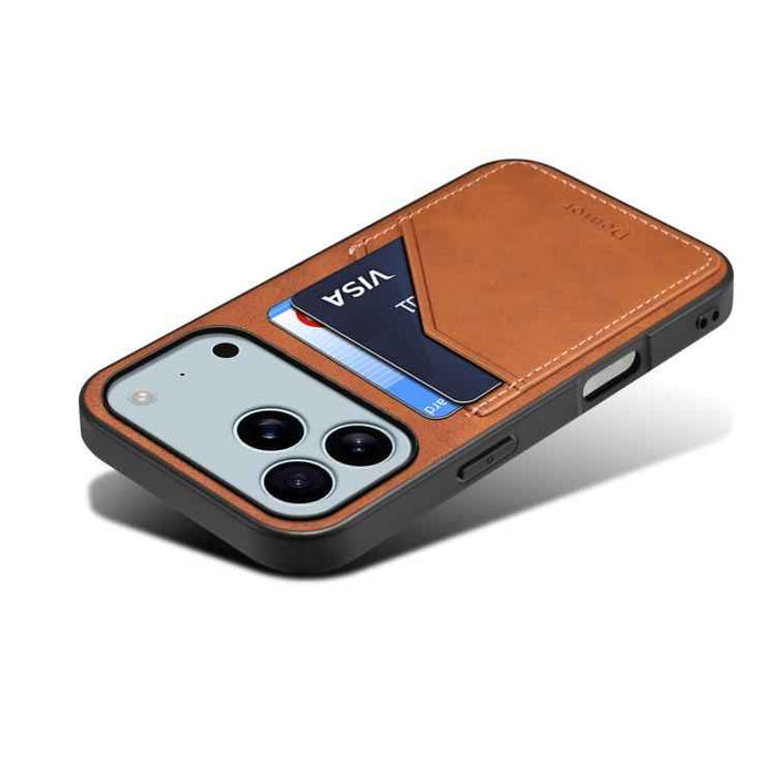 For iPhone 17 Pro Max Denior D09 PU Dual Card Slot Back Cover Phone Case(Brown)