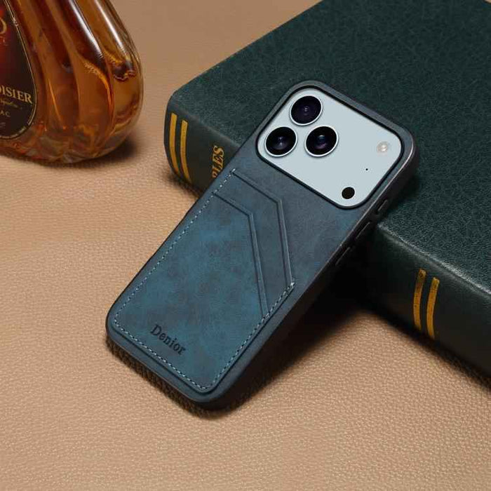For iPhone 17 Pro Max Denior D09 PU Dual Card Slot Back Cover Phone Case(Blue)