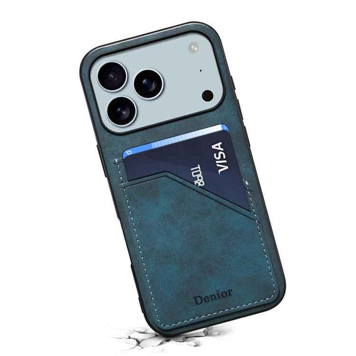 For iPhone 17 Pro Max Denior D09 PU Dual Card Slot Back Cover Phone Case(Blue)