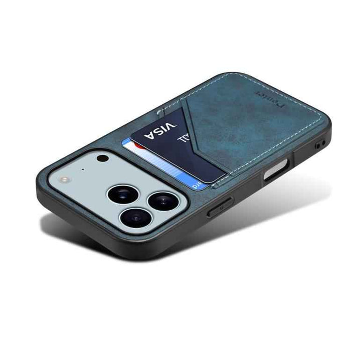 For iPhone 17 Pro Max Denior D09 PU Dual Card Slot Back Cover Phone Case(Blue)