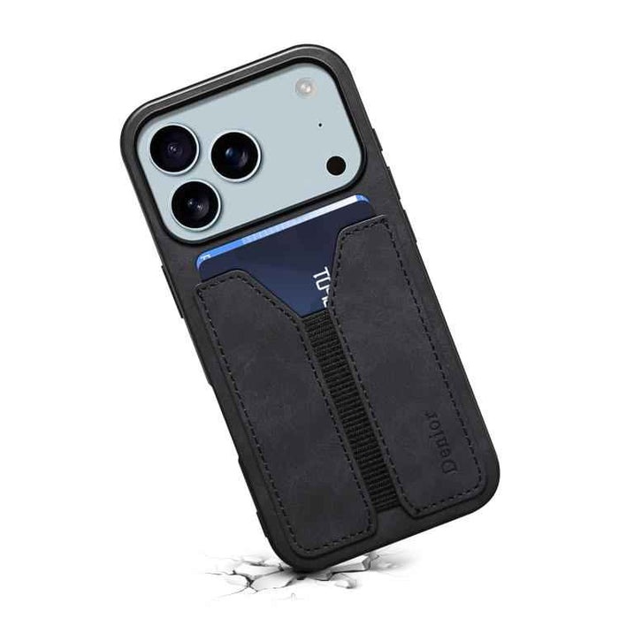 For iPhone 17 Pro Max Denior D07 DV Elastic Card Slot PU Back Cover Phone Case(Black)