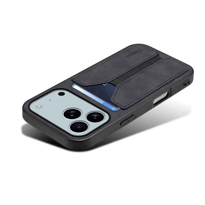 For iPhone 17 Pro Max Denior D07 DV Elastic Card Slot PU Back Cover Phone Case(Black)
