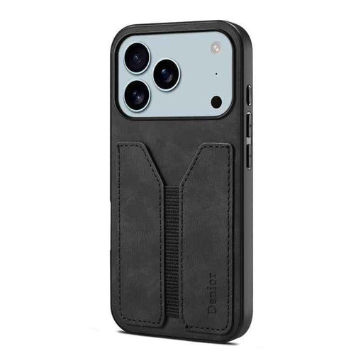For iPhone 17 Pro Max Denior D07 DV Elastic Card Slot PU Back Cover Phone Case(Black)