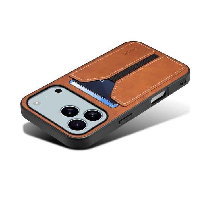 For iPhone 17 Pro Max Denior D07 DV Elastic Card Slot PU Back Cover Phone Case(Brown)