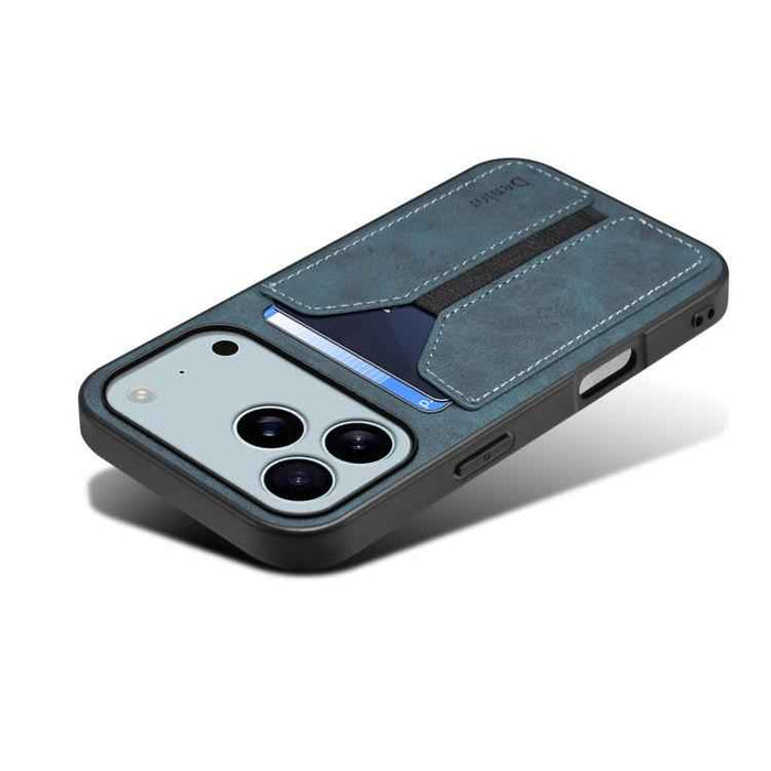 For iPhone 17 Pro Max Denior D07 DV Elastic Card Slot PU Back Cover Phone Case(Blue)