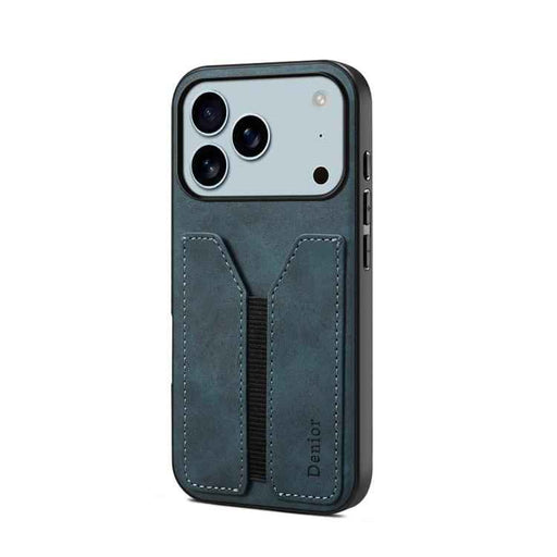 For iPhone 17 Pro Max Denior D07 DV Elastic Card Slot PU Back Cover Phone Case(Blue)
