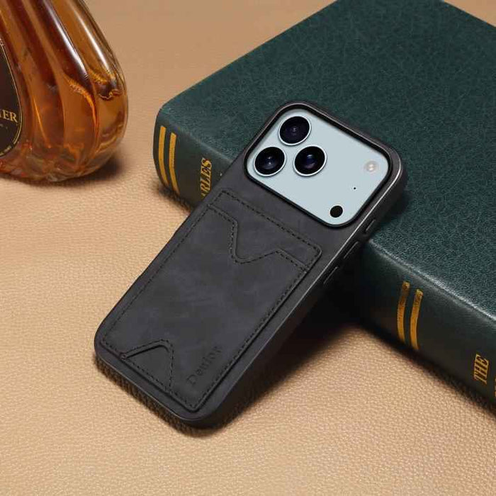 For iPhone 17 Pro Max Denior D06 PU Back Cover Card Slot Holder Phone Case(Black)