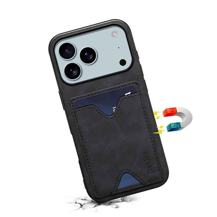 For iPhone 17 Pro Max Denior D06 PU Back Cover Card Slot Holder Phone Case(Black)
