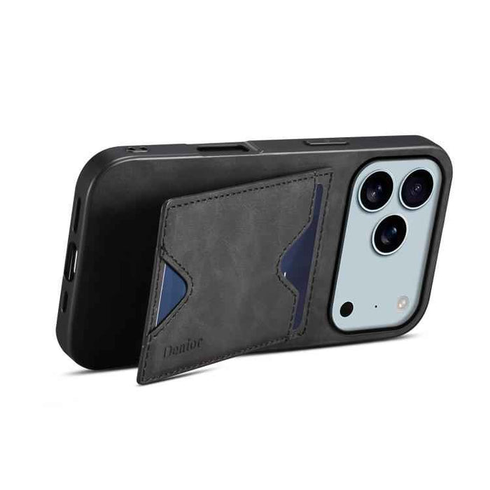 For iPhone 17 Pro Max Denior D06 PU Back Cover Card Slot Holder Phone Case(Black)