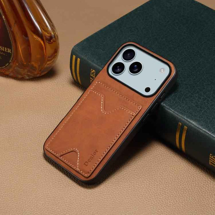 For iPhone 17 Pro Max Denior D06 PU Back Cover Card Slot Holder Phone Case(Brown)