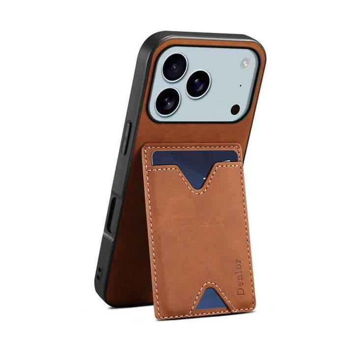 For iPhone 17 Pro Max Denior D06 PU Back Cover Card Slot Holder Phone Case(Brown)