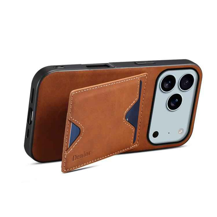 For iPhone 17 Pro Max Denior D06 PU Back Cover Card Slot Holder Phone Case(Brown)