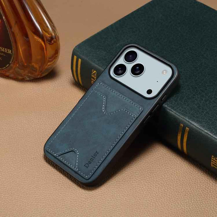 For iPhone 17 Pro Max Denior D06 PU Back Cover Card Slot Holder Phone Case(Blue)