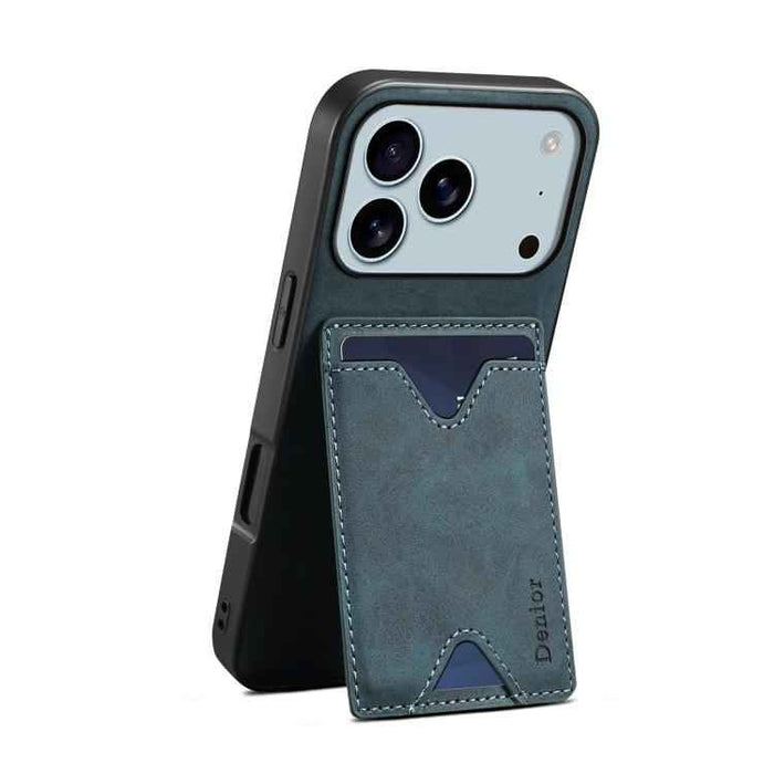 For iPhone 17 Pro Max Denior D06 PU Back Cover Card Slot Holder Phone Case(Blue)