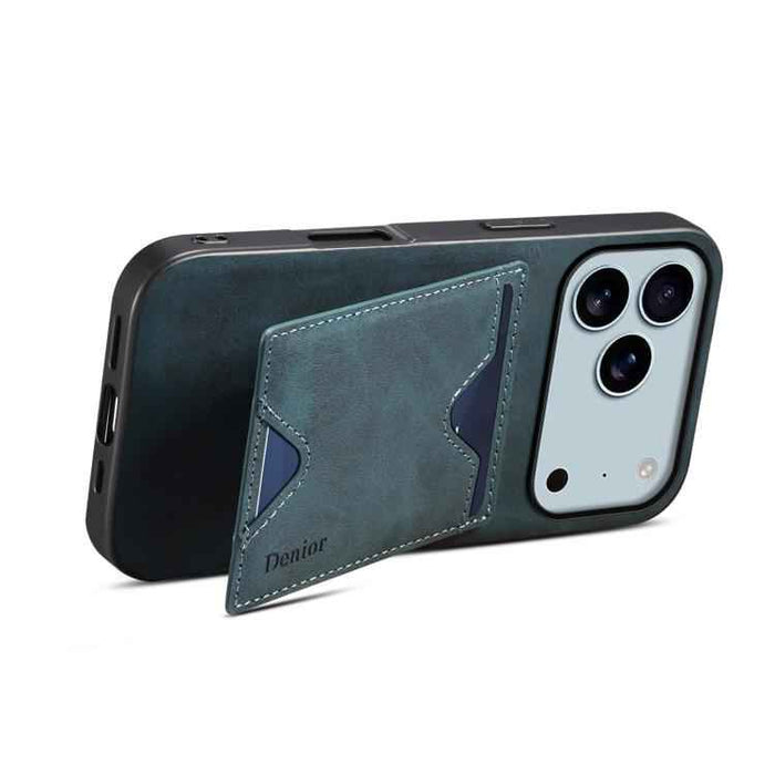 For iPhone 17 Pro Max Denior D06 PU Back Cover Card Slot Holder Phone Case(Blue)