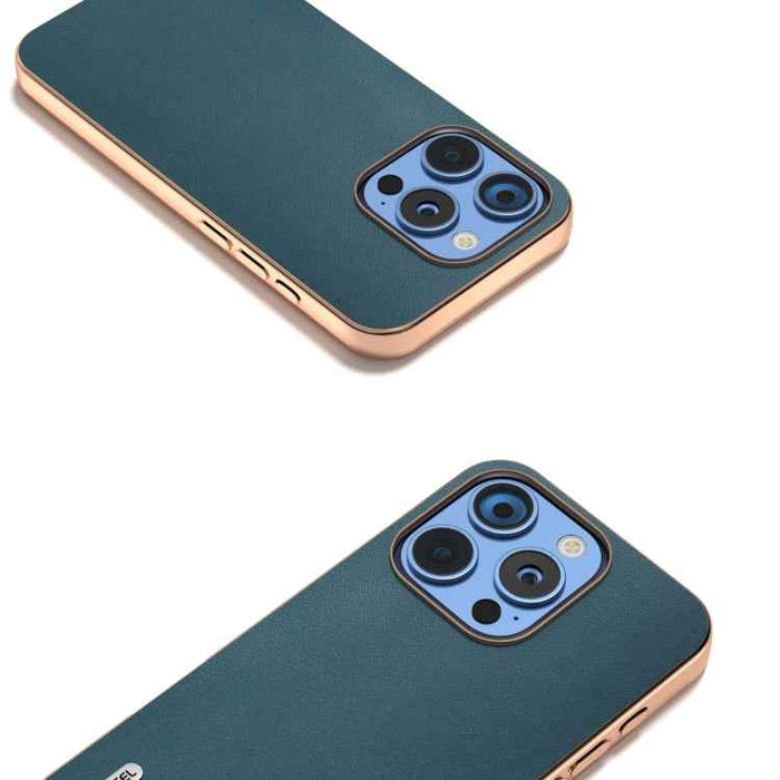 For iPhone 16 Pro Max ABEEL Electroplating Frame Genuine Leather Xiaoya Series Phone Case(Dark Green)