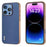 For iPhone 16 Pro Max ABEEL Electroplating Frame Genuine Leather Xiaoya Series Phone Case(Blue)