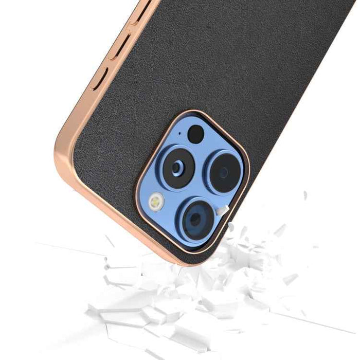 For iPhone 16 Pro Max ABEEL Electroplating Frame Genuine Leather Xiaoya Series Phone Case(Black)