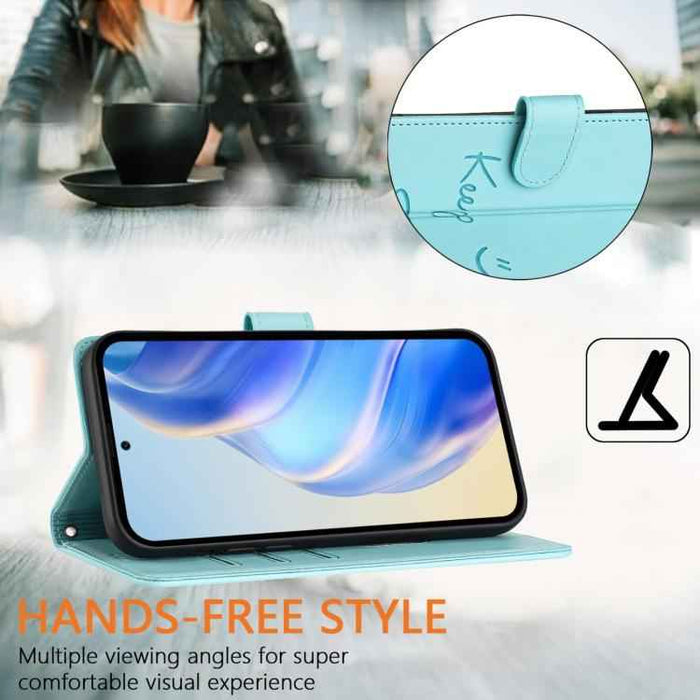 For iPhone 17 Pro Smile Embossing RFID Leather Phone Case(Mint Green)