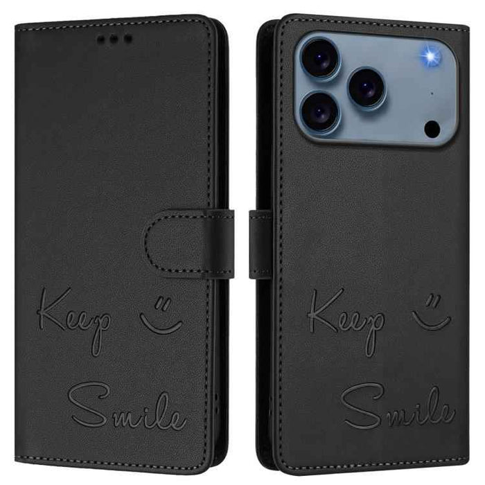 For iPhone 17 Pro Smile Embossing RFID Leather Phone Case(Black)