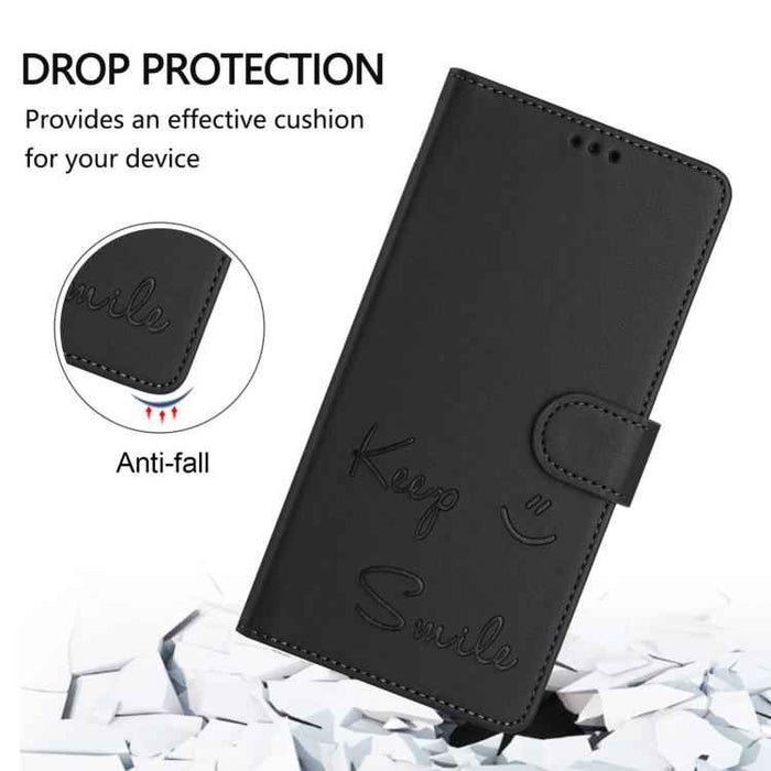 For iPhone 17 Pro Smile Embossing RFID Leather Phone Case(Black)