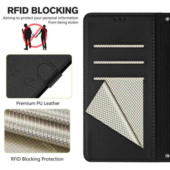 For iPhone 17 Pro Smile Embossing RFID Leather Phone Case(Black)