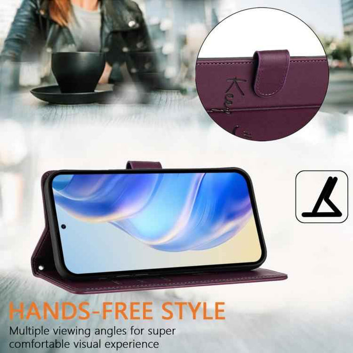 For iPhone 17 Pro Smile Embossing RFID Leather Phone Case(Violet)