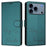 For iPhone 17 Pro Max Smile Embossing RFID Leather Phone Case(Peacock Green)