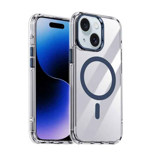 For iPhone 15 Airbag PC Hybrid TPU Magsafe Phone Case(Clear Blue)