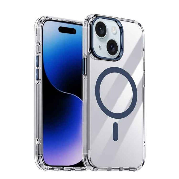 For iPhone 15 Airbag PC Hybrid TPU Magsafe Phone Case(Clear Blue)
