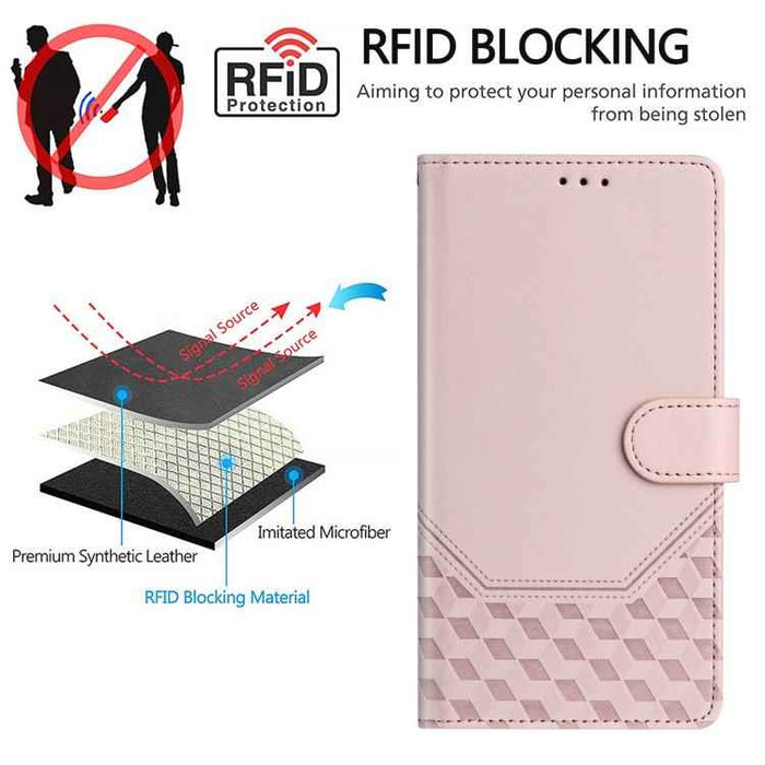 For iPhone 17 Pro Honeycomb Embossing RFID Leather Phone Case(Pink)