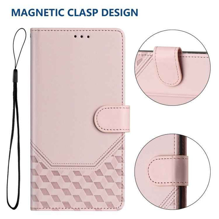For iPhone 17 Pro Honeycomb Embossing RFID Leather Phone Case(Pink)