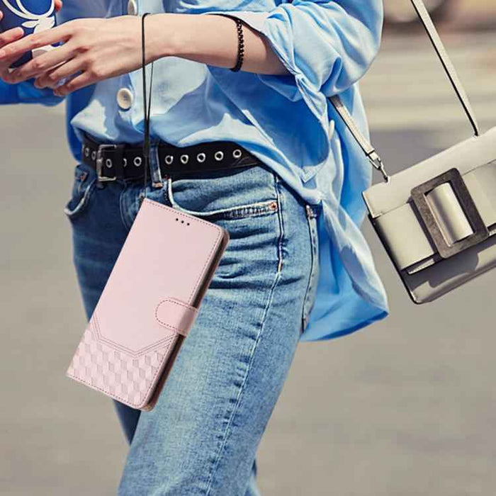 For iPhone 17 Pro Honeycomb Embossing RFID Leather Phone Case(Pink)