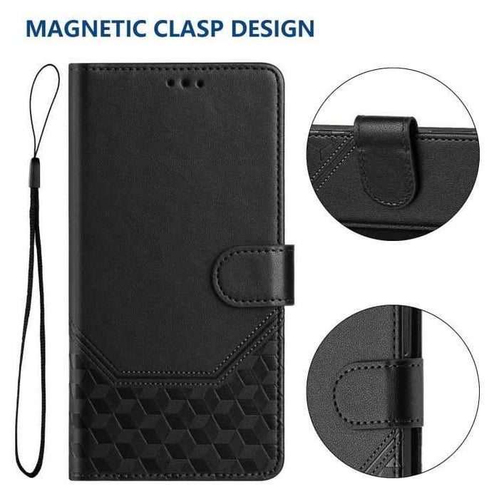 For iPhone 17 Pro Honeycomb Embossing RFID Leather Phone Case(Black)