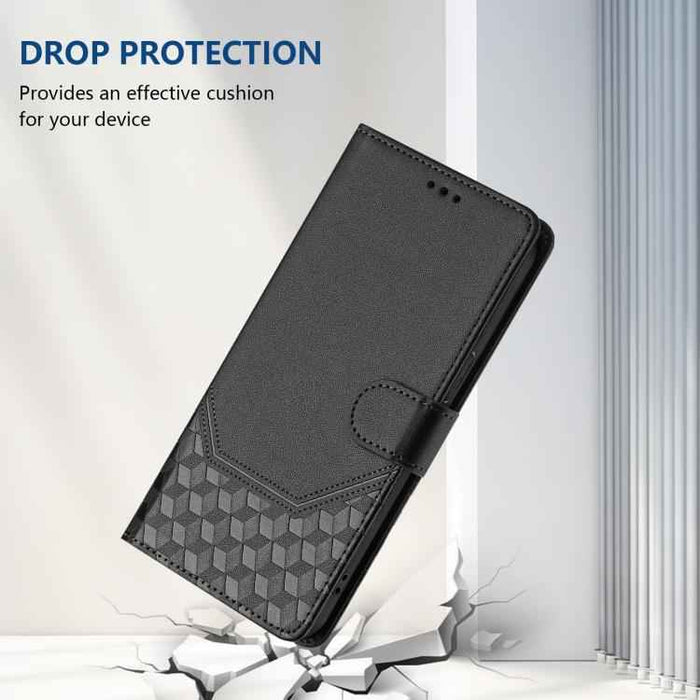 For iPhone 17 Pro Honeycomb Embossing RFID Leather Phone Case(Black)