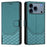 For iPhone 17 Pro Honeycomb Embossing RFID Leather Phone Case(Peacock Green)