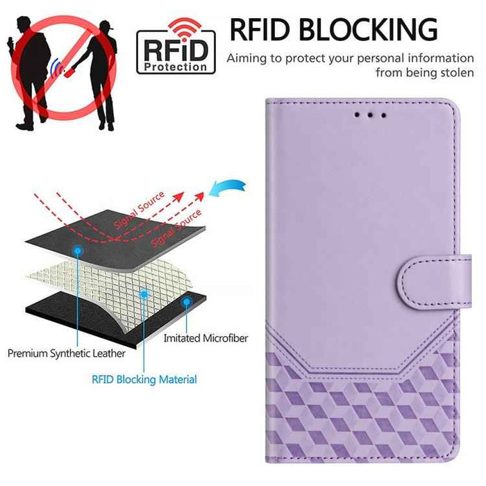 For iPhone 17 Pro Honeycomb Embossing RFID Leather Phone Case(Light Purple)