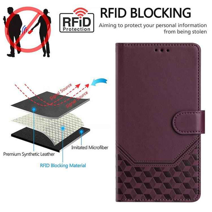 For iPhone 17 Pro Honeycomb Embossing RFID Leather Phone Case(Violet)