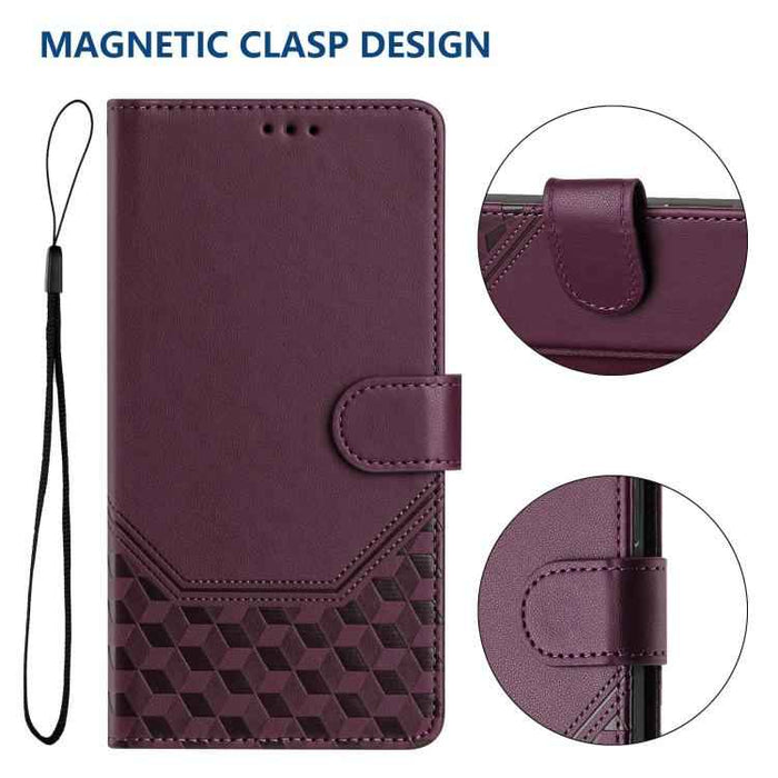 For iPhone 17 Pro Honeycomb Embossing RFID Leather Phone Case(Violet)