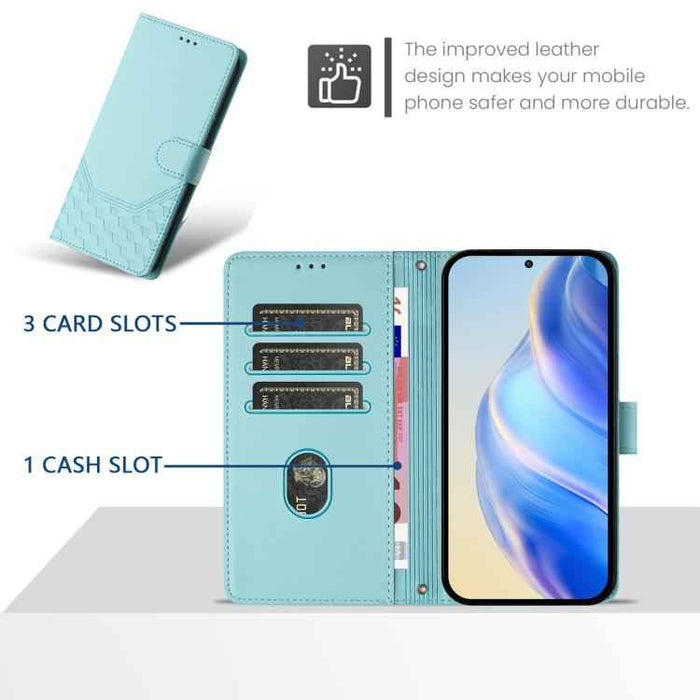 For iPhone 17 Pro Max Honeycomb Embossing RFID Leather Phone Case(Mint Green)