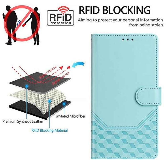 For iPhone 17 Pro Max Honeycomb Embossing RFID Leather Phone Case(Mint Green)