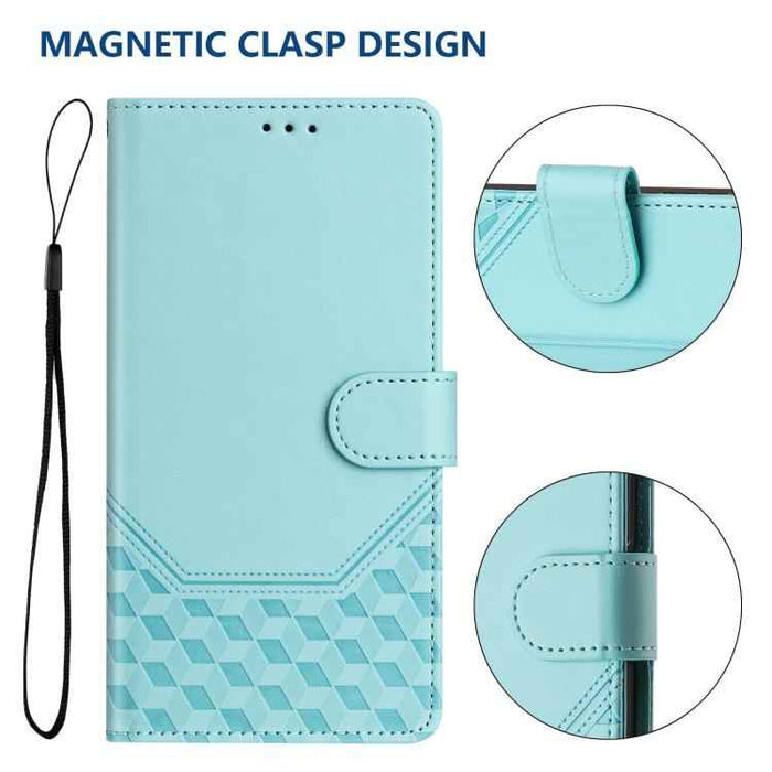 For iPhone 17 Pro Max Honeycomb Embossing RFID Leather Phone Case(Mint Green)