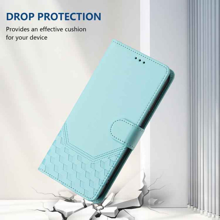 For iPhone 17 Pro Max Honeycomb Embossing RFID Leather Phone Case(Mint Green)