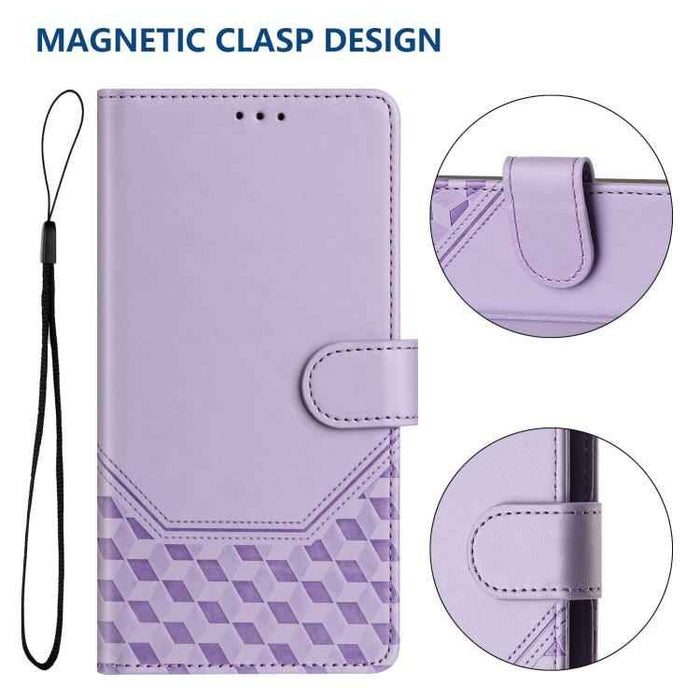For iPhone 17 Pro Max Honeycomb Embossing RFID Leather Phone Case(Light Purple)