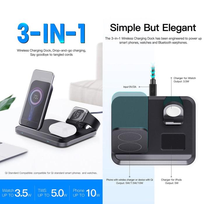 DW08 15W 3 in 1 Folding Wireless Charger(White)