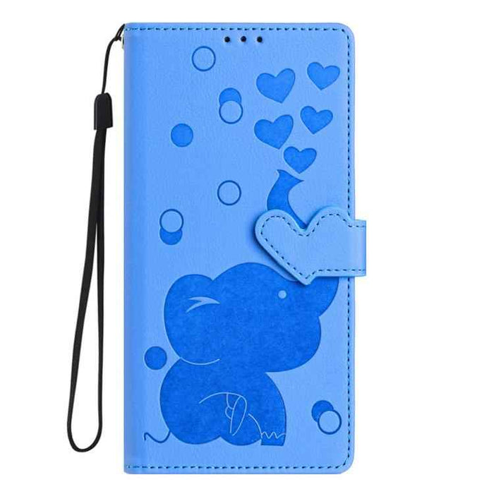 For iPhone 17 Pro Max Cartoon Elephant Embossed Leather Phone Case(Blue)