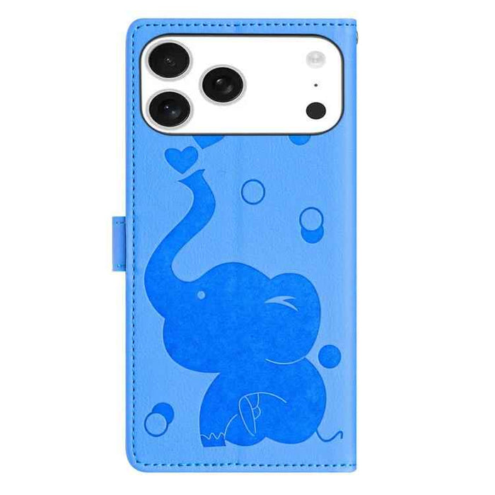 For iPhone 17 Pro Max Cartoon Elephant Embossed Leather Phone Case(Blue)